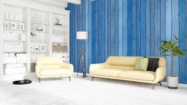 Modern parlak iç. 3D render