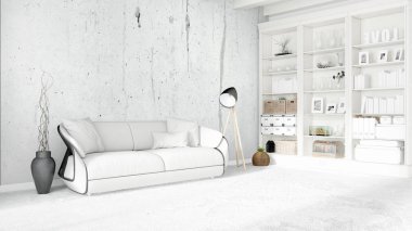 Modern parlak iç. 3D render