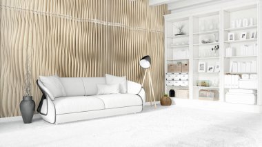 Modern parlak iç. 3D render