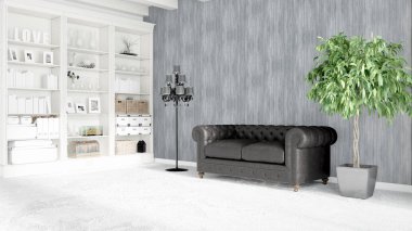 Modern parlak iç. 3D render