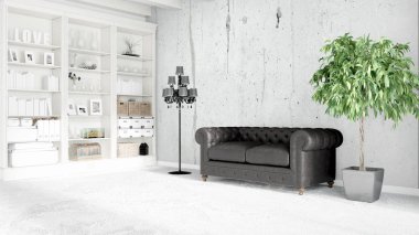 Modern parlak iç. 3D render