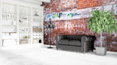 Modern parlak iç. 3D render