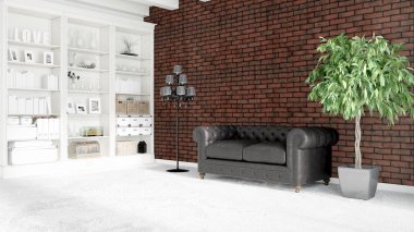 Modern parlak iç. 3D render