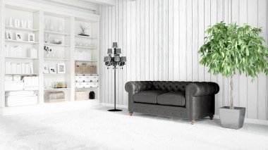 Modern parlak iç. 3D render