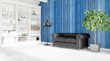 Modern parlak iç. 3D render