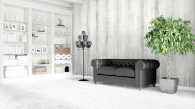 Modern parlak iç. 3D render