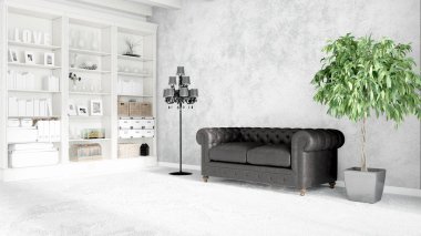 Modern parlak iç. 3D render