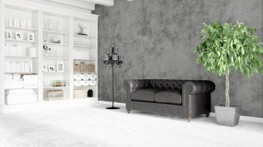 Modern parlak iç. 3D render