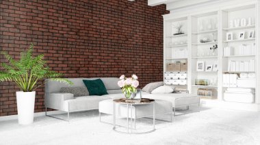 Modern parlak iç. 3D render