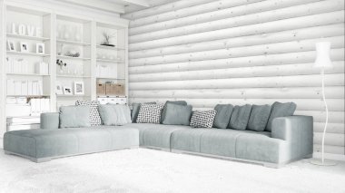 Modern parlak iç. 3D render