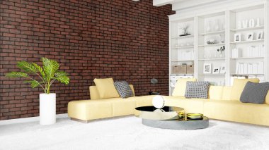 Modern parlak iç. 3D render