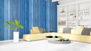 Modern parlak iç. 3D render