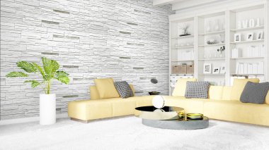 Modern parlak iç. 3D render