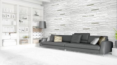 Modern parlak iç. 3D render