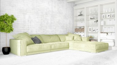 Modern parlak iç. 3D render