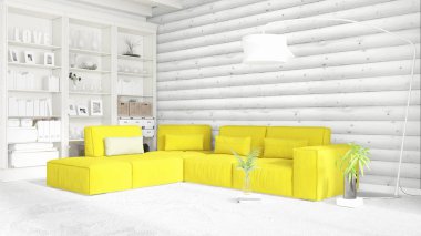 Modern parlak iç. 3D render