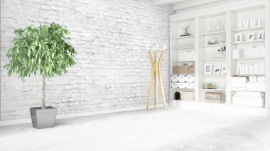 Modern parlak iç. 3D render