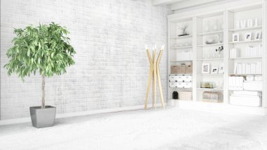 Modern parlak iç. 3D render