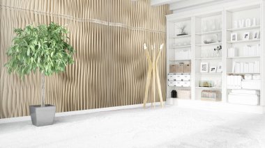 Modern parlak iç. 3D render