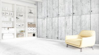 Modern parlak iç. 3D render