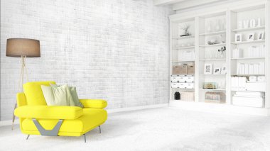 Modern parlak iç. 3D render