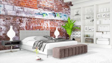 Modern parlak iç. 3D render