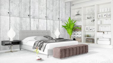 Modern parlak iç. 3D render