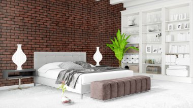 Modern parlak iç. 3D render