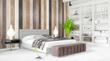 Modern parlak iç. 3D render