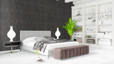 Modern parlak iç. 3D render