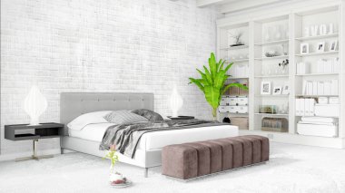 Modern parlak iç. 3D render