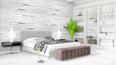 Modern parlak iç. 3D render