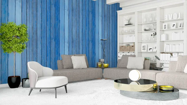 Modern parlak iç. 3D render