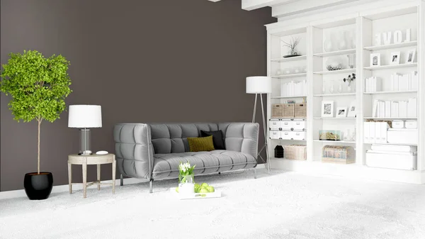 Modernes helles Interieur. 3D-Darstellung — Stockfoto