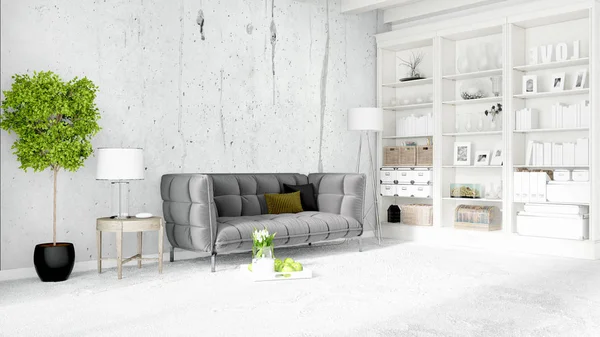 Modern parlak iç. 3D render