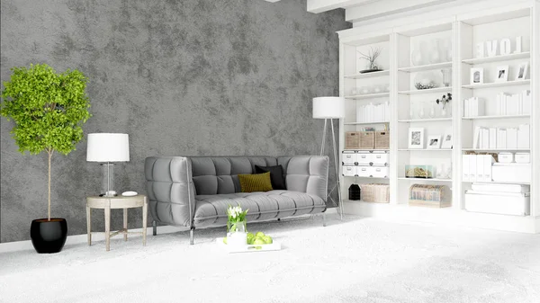 Modern parlak iç. 3D render