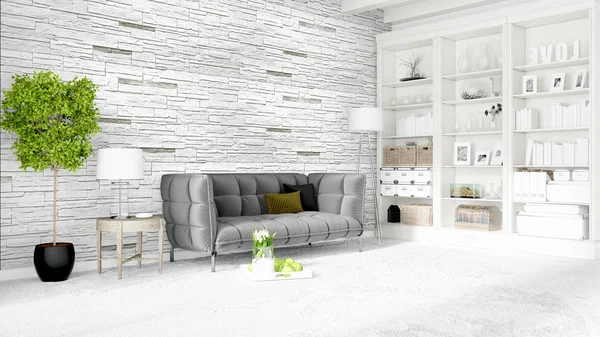 Modern parlak iç. 3D render