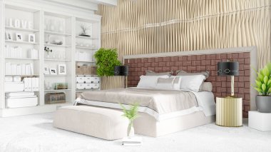 Modern parlak iç. 3D render