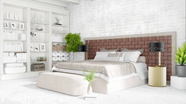 Modern parlak iç. 3D render