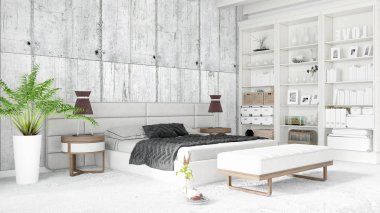 Modern parlak iç. 3D render