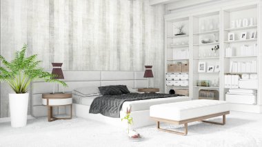 Modern parlak iç. 3D render