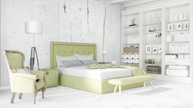 Modern parlak iç. 3D render