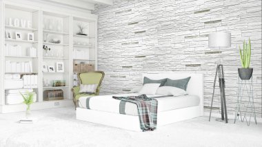 Modern parlak iç. 3D render