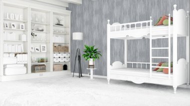 Modern parlak iç. 3D render