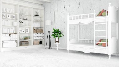 Modern parlak iç. 3D render