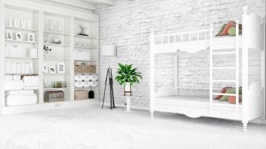 Modern parlak iç. 3D render