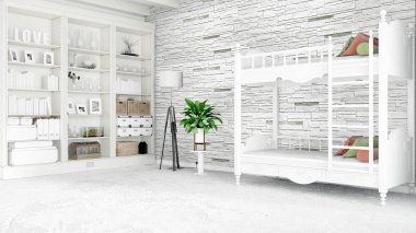 Modern parlak iç. 3D render