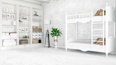 Modern parlak iç. 3D render