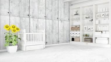 Modern parlak iç. 3D render