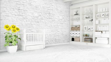 Modern parlak iç. 3D render